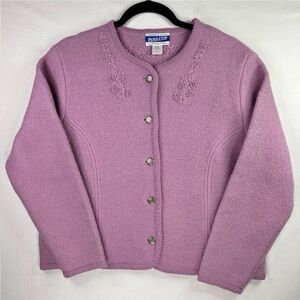 Vintage Pendleton 100% Virgin Wool Cardigan Womens Petite L Button Front Sweater